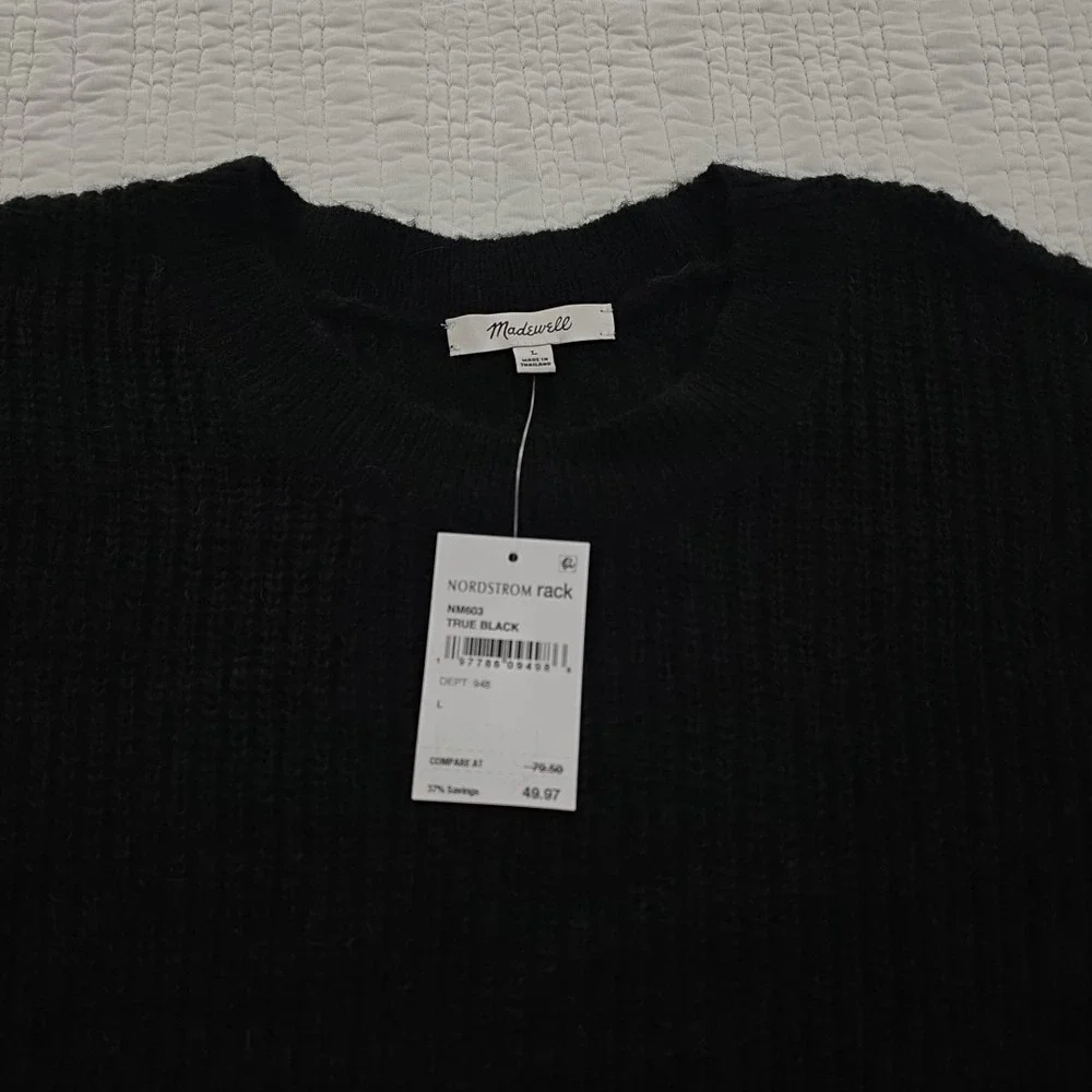 Madewell Alpaca Blend Sweater Women L Large True Black NEW Long Sleeve Crew Neck